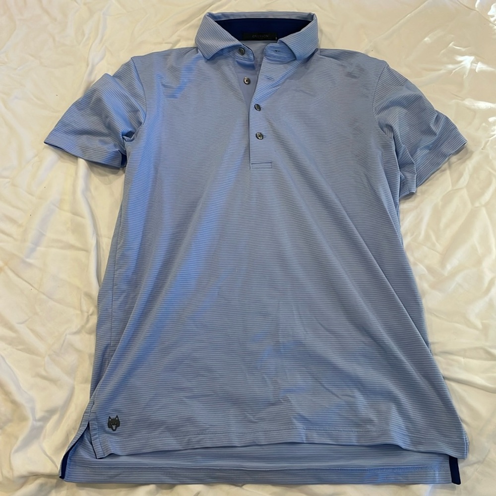 Greyson golf polo. Size small. Light blue stripes.
